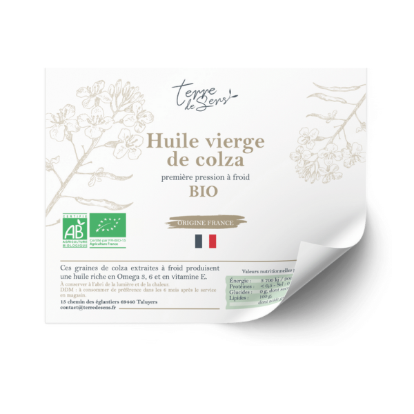 Contre-étiquette de l'huile de colza vierge france bio - Lot de 50
