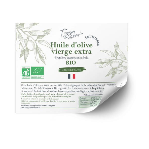 Huile d'olive vierge extra équilibrée france bio (contre étiquette) - Lot de 50