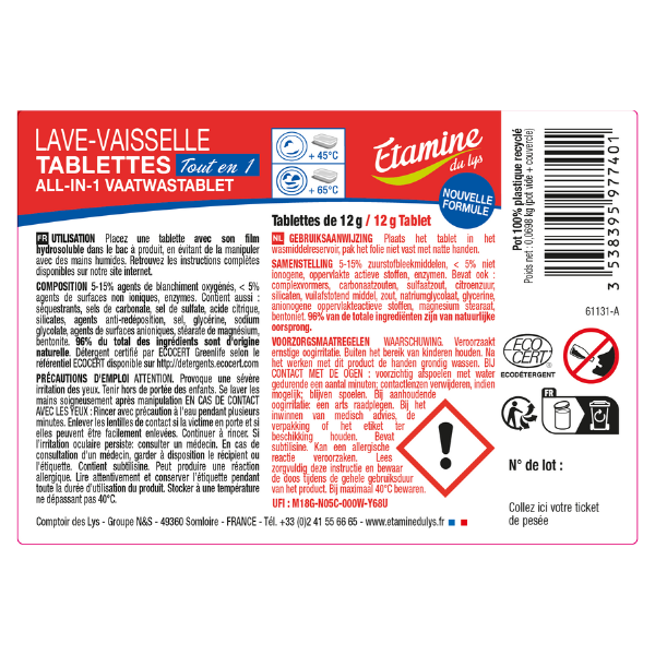 Etiquettes pour les tablettes lave-vaisselle tout en 1 (rouleau) - x 50