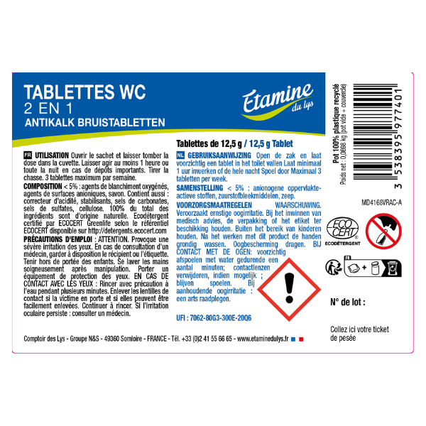 Etiquettes pour les tablettes wc (rouleau) - x 50