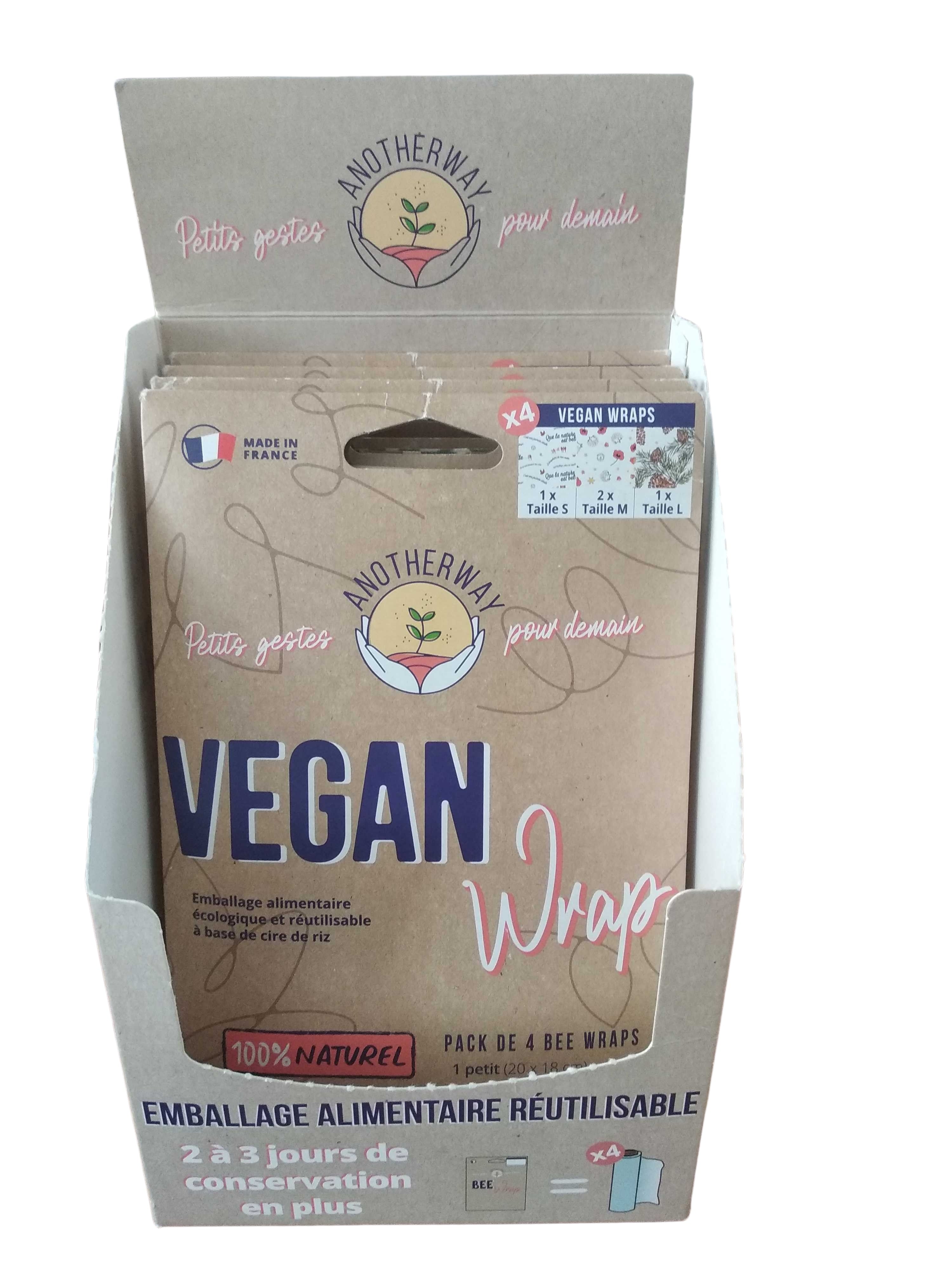 Pr√©sentoir d'emballages alimentaires vegan √† la cire de riz - 12 packs de 4 (S2ML)