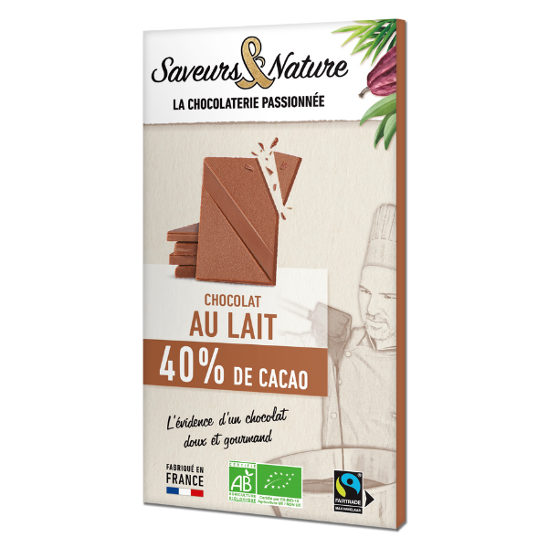 Tablette de chocolat au lait bio 40% - 80 g