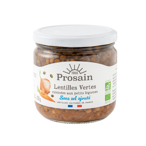 Lentilles vertes cuisinées aux petits légumes bio et sans sel ajouté - 345 g