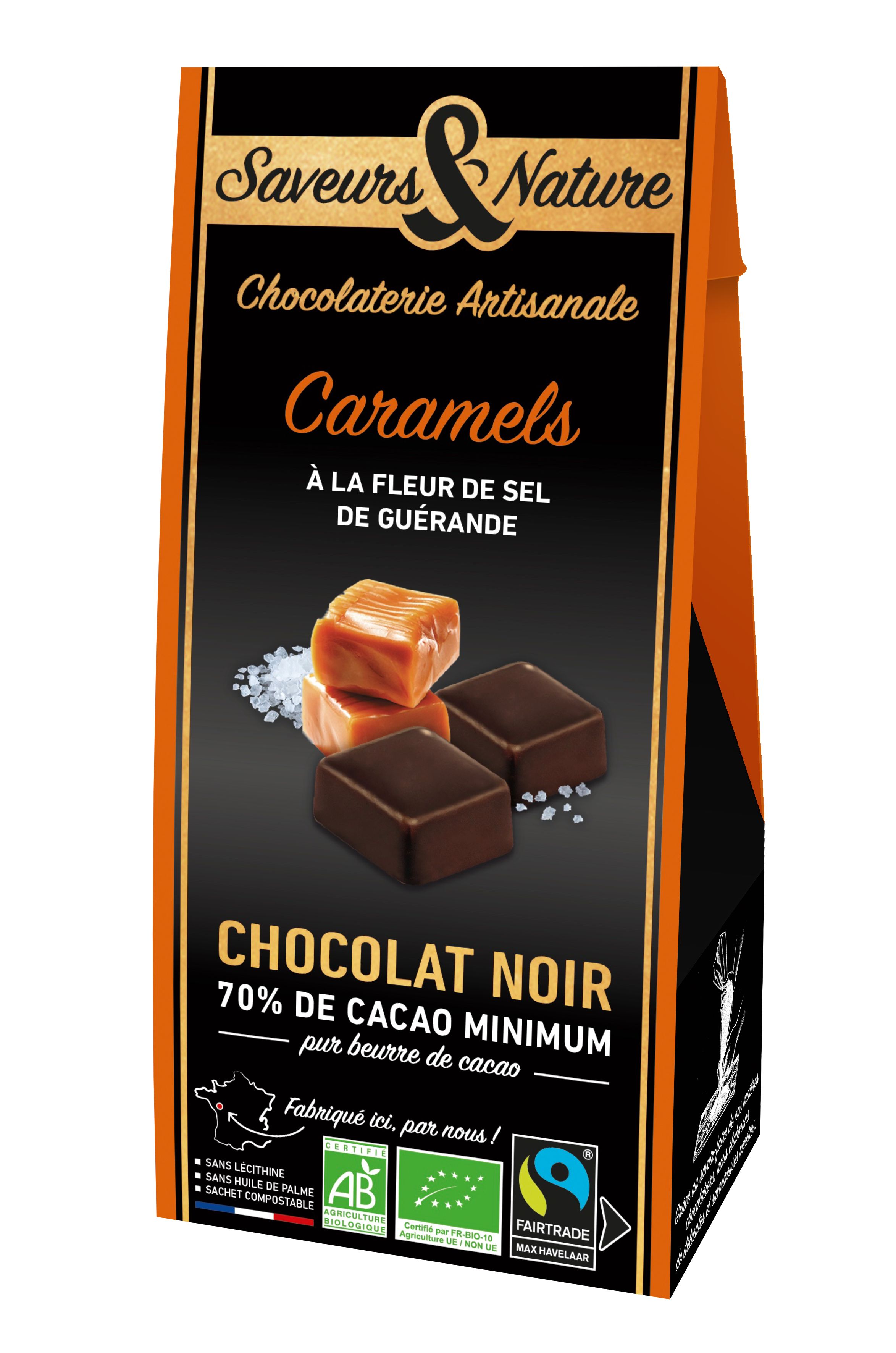 Ballotin de caramels à la fleur de sel enrobés de chocolat noir bio - 150 g