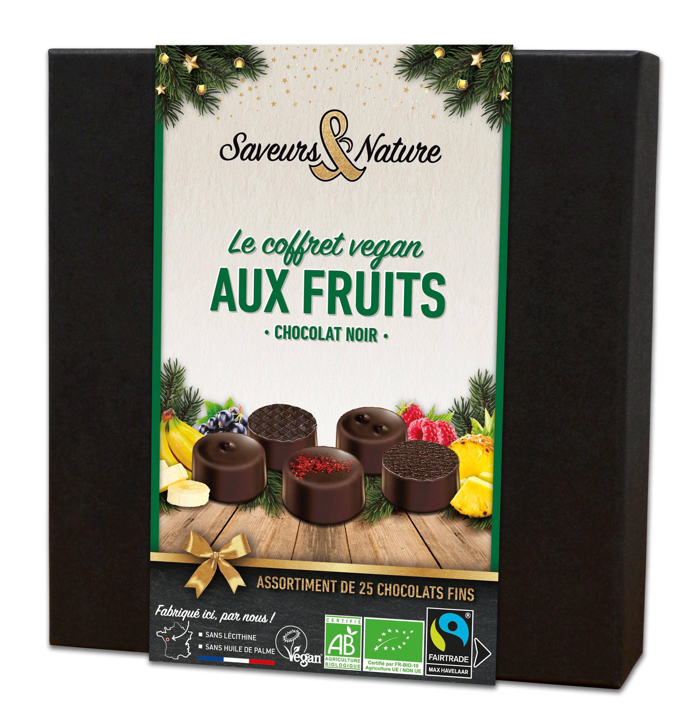 Coffret assortiment de bonbons de chocolats noir aux fruits - 25 chocolats