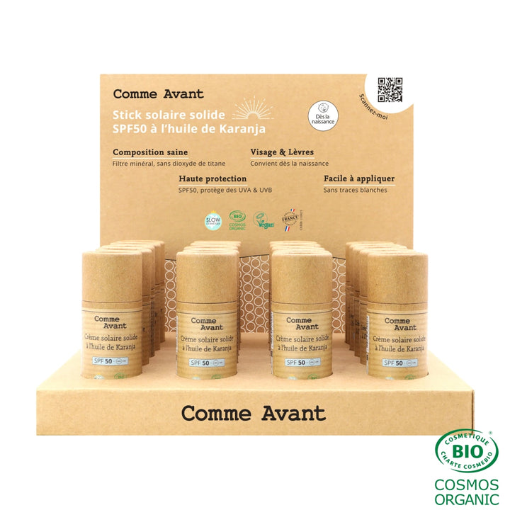 Présentoir de 19 sticks solaires spf50 + 1 produit de présentation offerte (20g)
