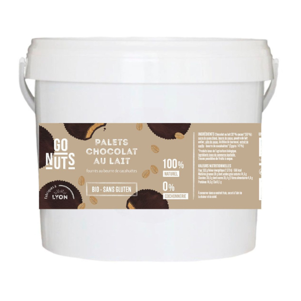 Palets chocolat lait fourrage beurre de cacahuètes bio Vrac - 2,5kg (env. 150 palets)