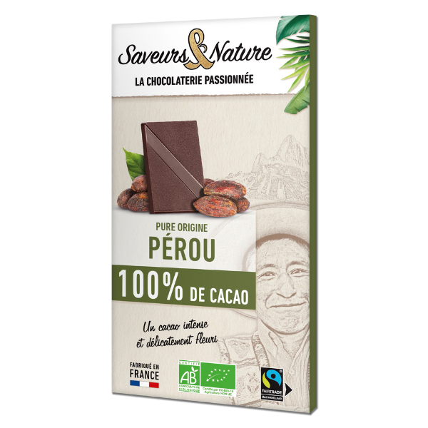 Tablette 100% cacao bio sans sucre pure origine pérou - 80 g