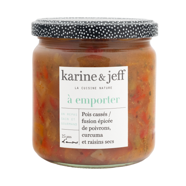 pois cassés, fusion épicée de poivrons, curcuma et raisins secs bio - 340 g