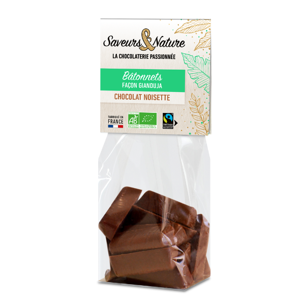 Sachet de bâtonnets chocolat noisette façon gianduja bio - 150 g