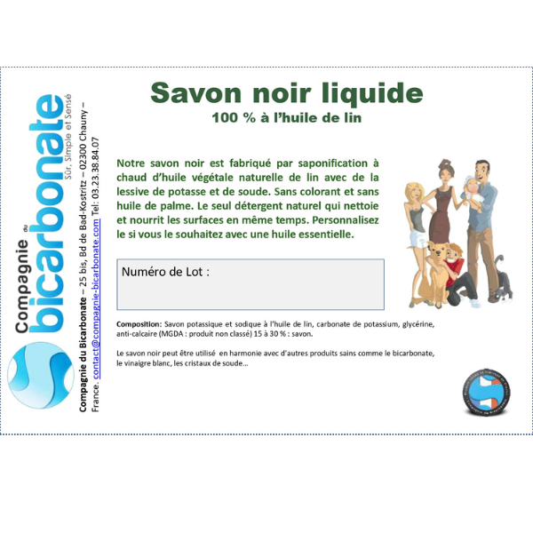 Savon noir liquide à l'huile de lin (étiquettes)
