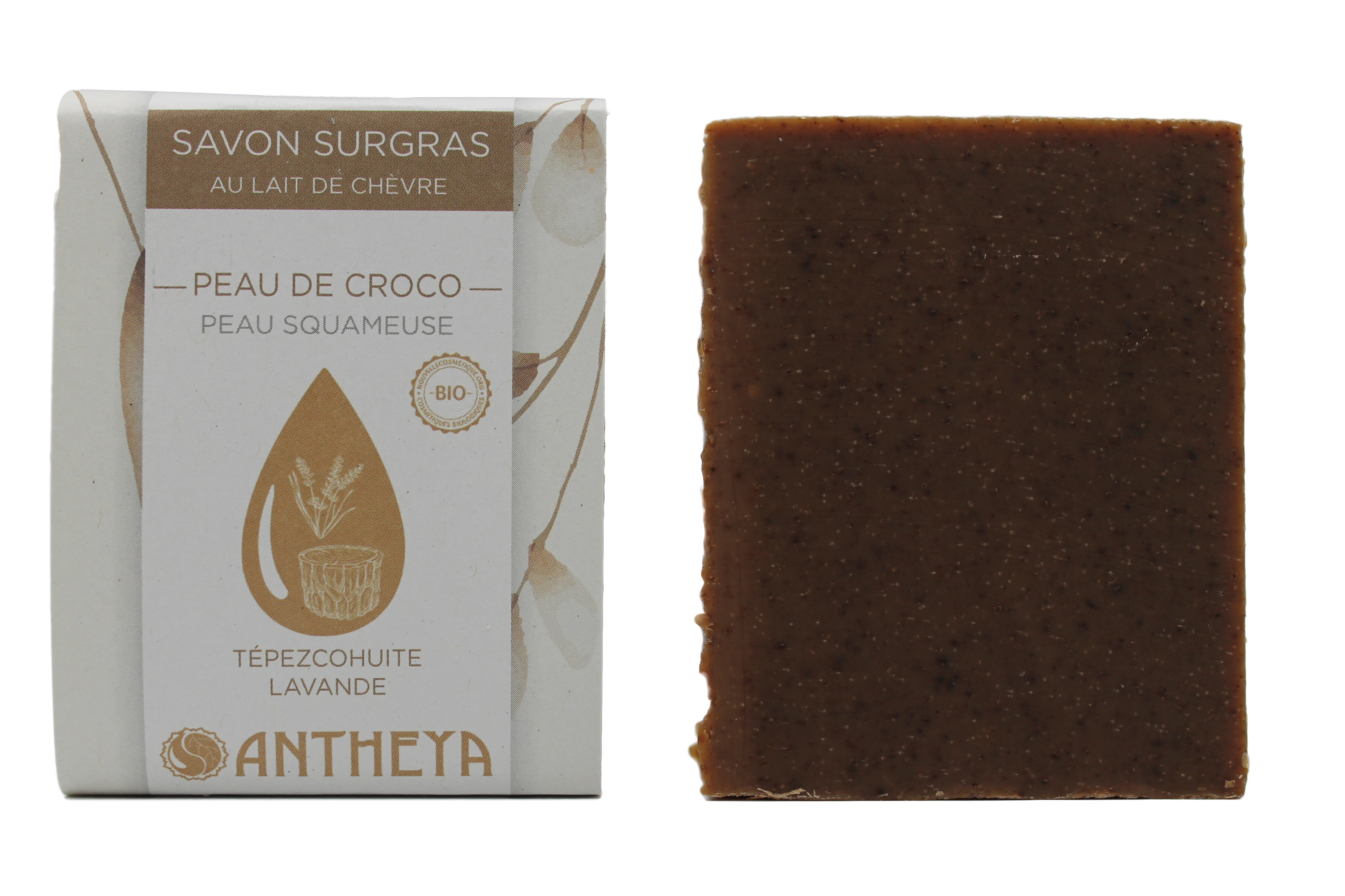 Savon lait de chèvre/tépezcohuite - peau de croco ou squameuse (bande papier) - 100 g
