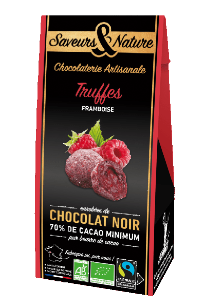 Truffes framboise enrobées de chocolat noir - 100 g