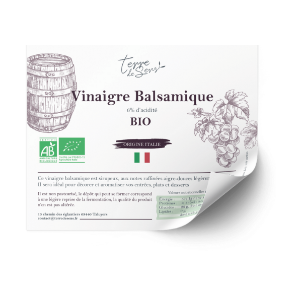 Contre-étiquette du vinaigre balsamique italie bio - Lot de 50