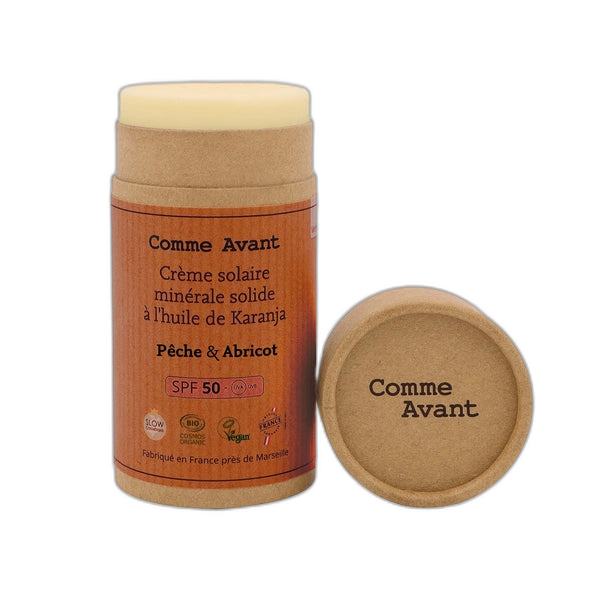 Crème solaire minérale solide spf50 - pêche & abricot - version 3 (origine France) - 80 g