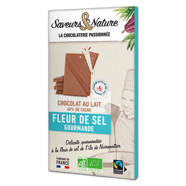 Tablette de chocolat au lait bio 40% à la fleur de sel de noirmoutier - 80 g