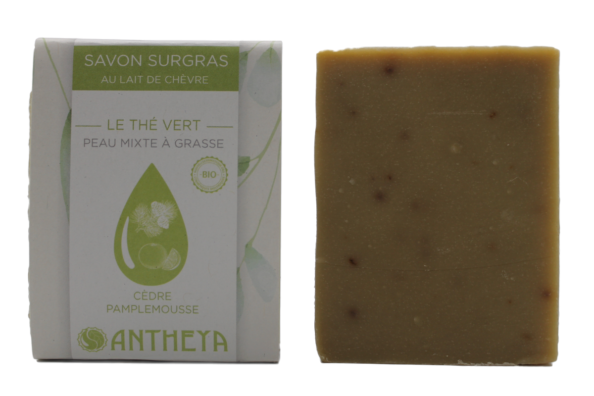 Savon lait de chèvre thé vert et argile - peaux grasses (bande papier) - 100 g