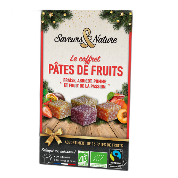 Coffret assortiment de 16 pâtes de fruits bio (fraise, abricot, passion, pomme) - 180 g