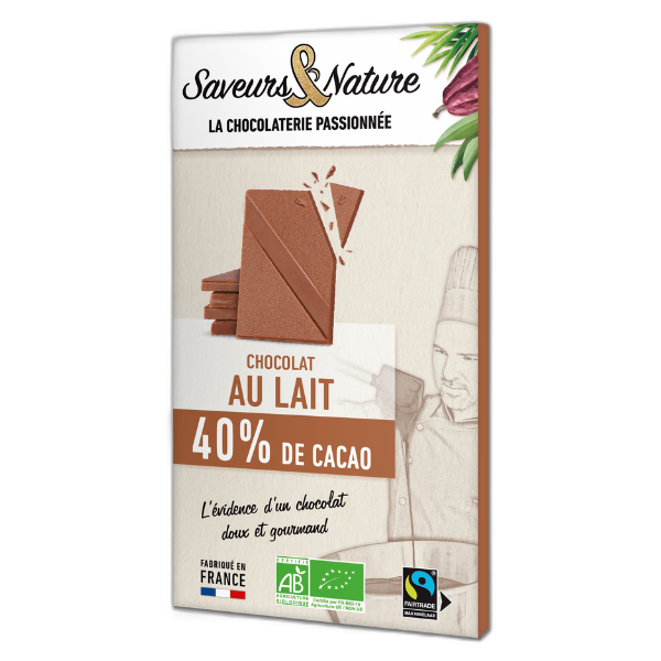 Tablette de chocolat au lait bio 40% - 80 g