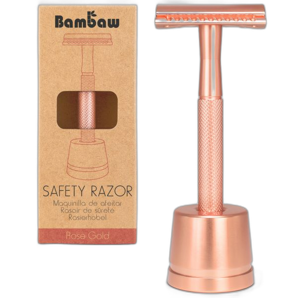 Rasoir de sûreté en métal + socle (or rose)