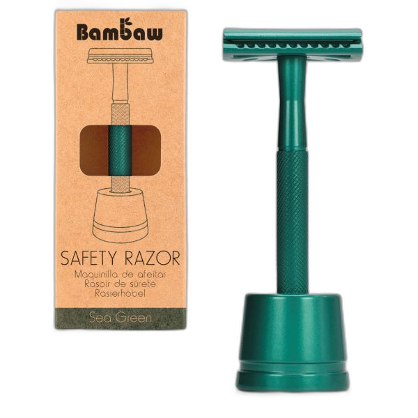 Rasoir de sûreté en métal + socle (vert émeraude)