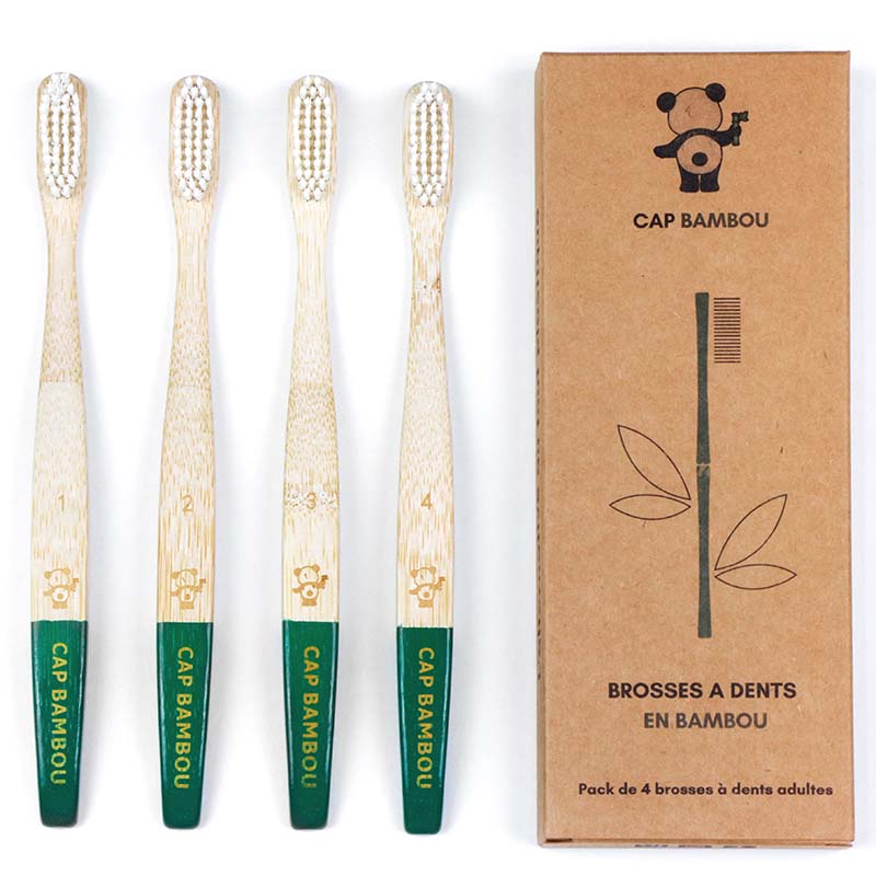 Brosse a dents adulte x 4 poils medium gravee cap bambou