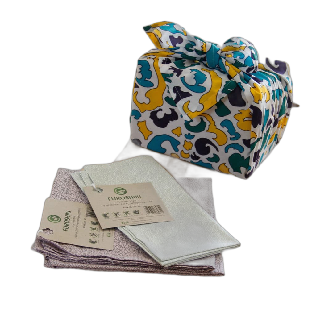 Furoshiki (tissu recycl√©) avec tuto noeuds - M