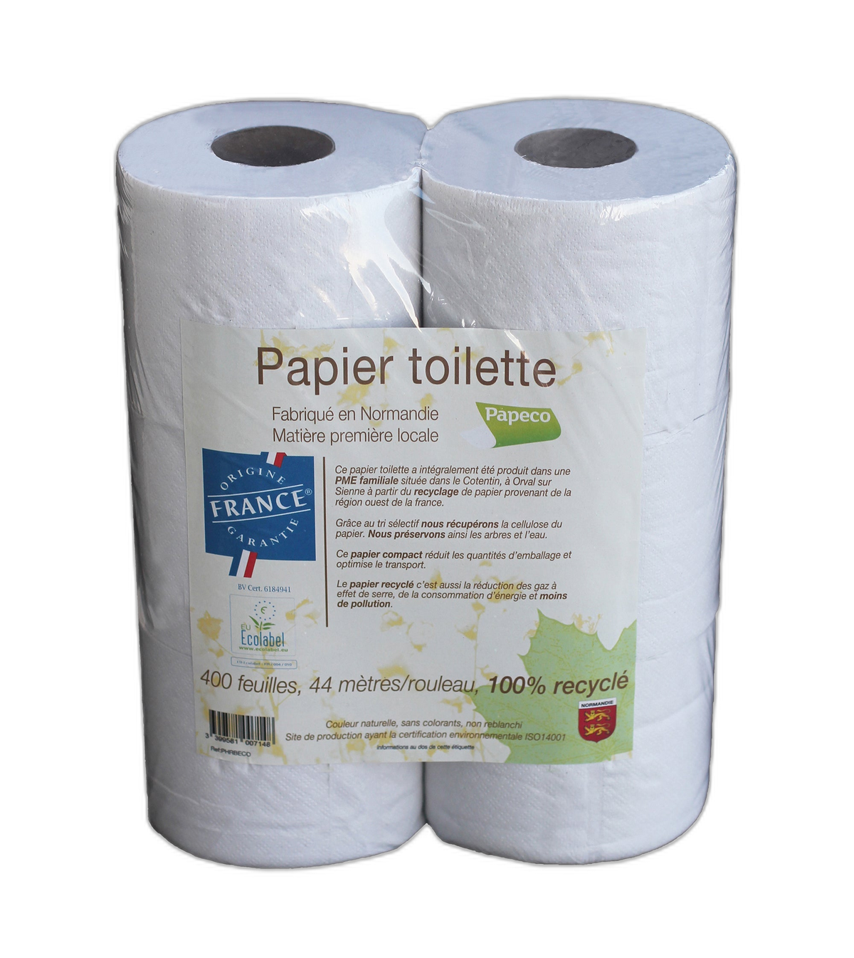 Papier toilette recyclé 2 plis écolabel - 6 rouleaux (de 400 feuilles chacun)