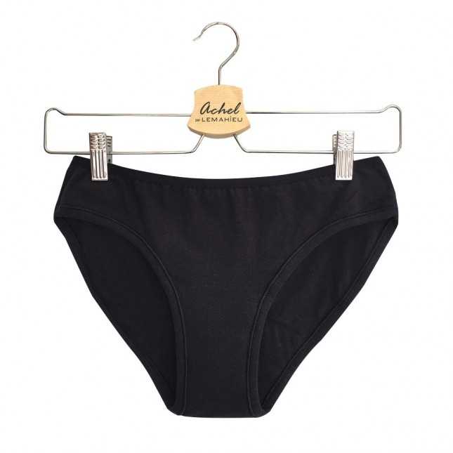 Culotte menstruelle absorbante noire flux moyen (france et bio) - Taille XS (36)