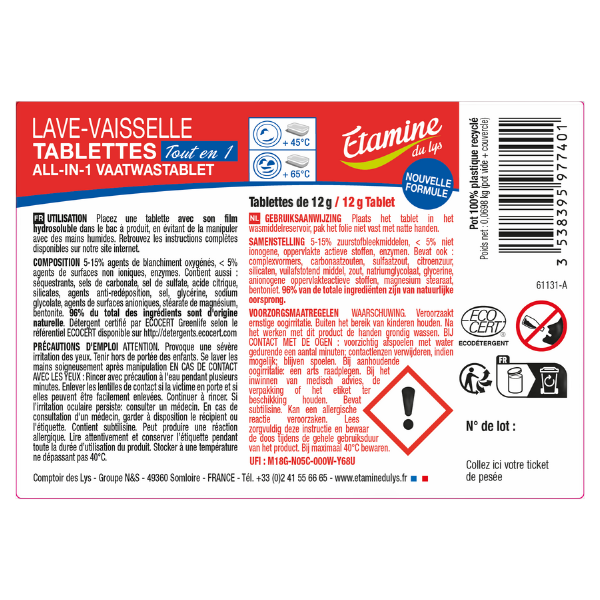 Etiquettes pour les tablettes lave-vaisselle tout en 1 (rouleau)