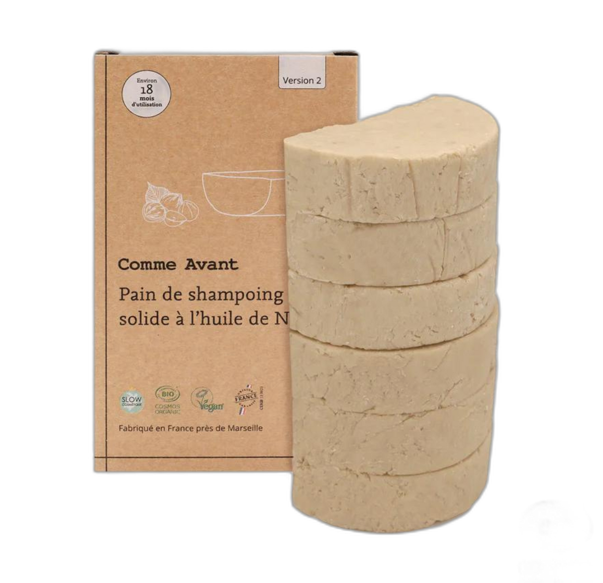 Shampoing solide à l'huile de noisette (Cheveux normaux) - version 2 - pain - 420 g