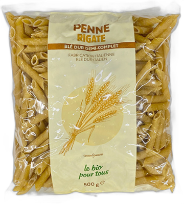 Penne rigate demi complet origine italie - 500 g