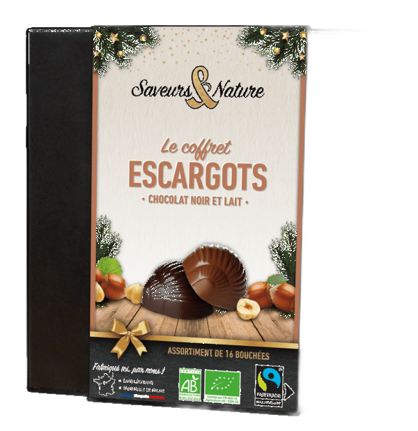 Coffret de 16 escargots praliné noisette enrobés de chocolat noir et lait - 190 g