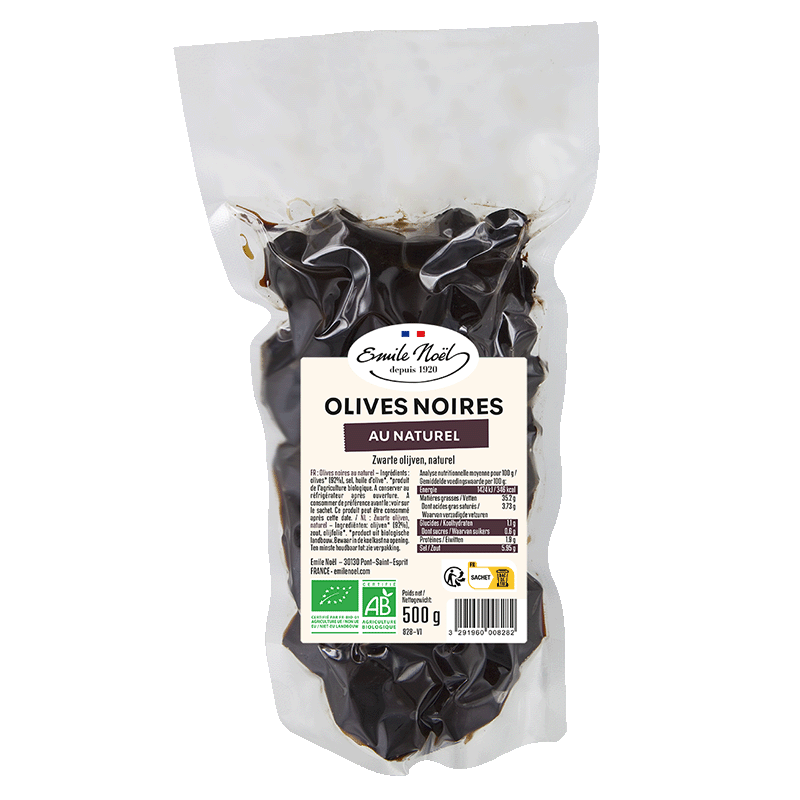 Olives noires au naturel bio - 500 g