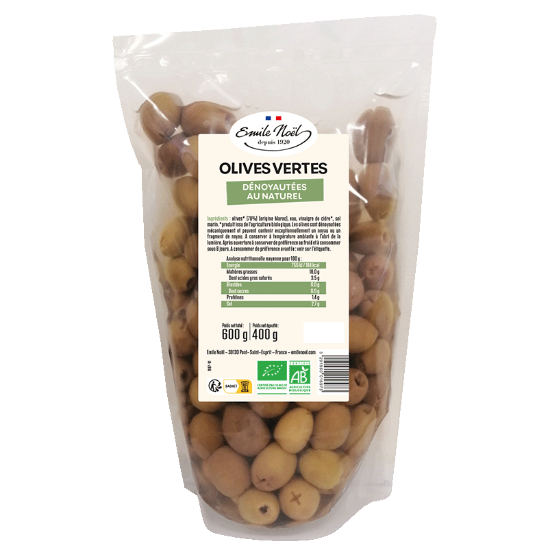 Olives vertes dénoyautées bio - 600 g
