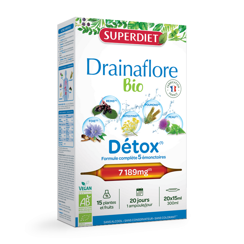 Drainaflore bio cure dépurative - 20 ampoules de 15ml