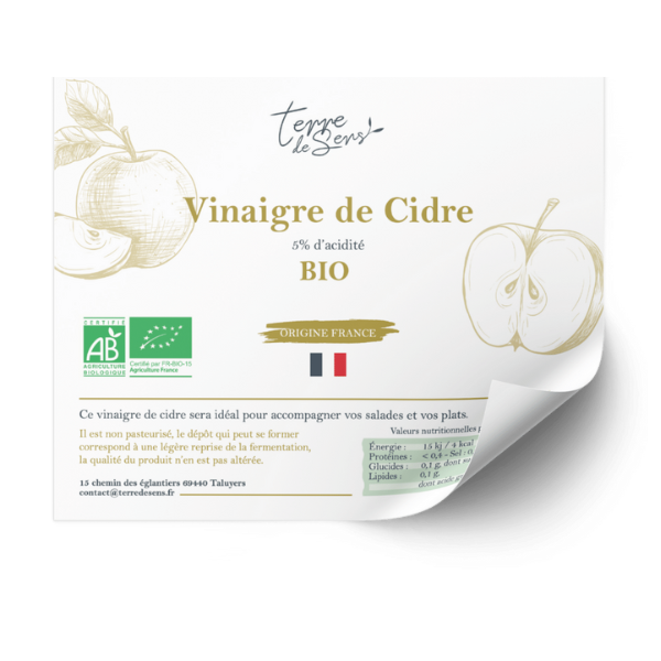 Contre-étiquette du vinaigre de cidre france bio - Lot de 50