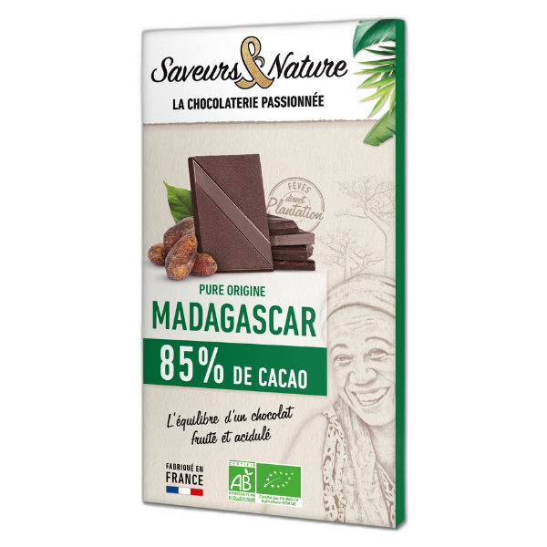Tablette de chocolat noir bio 85% de cacao pure origine madagascar - 80 g