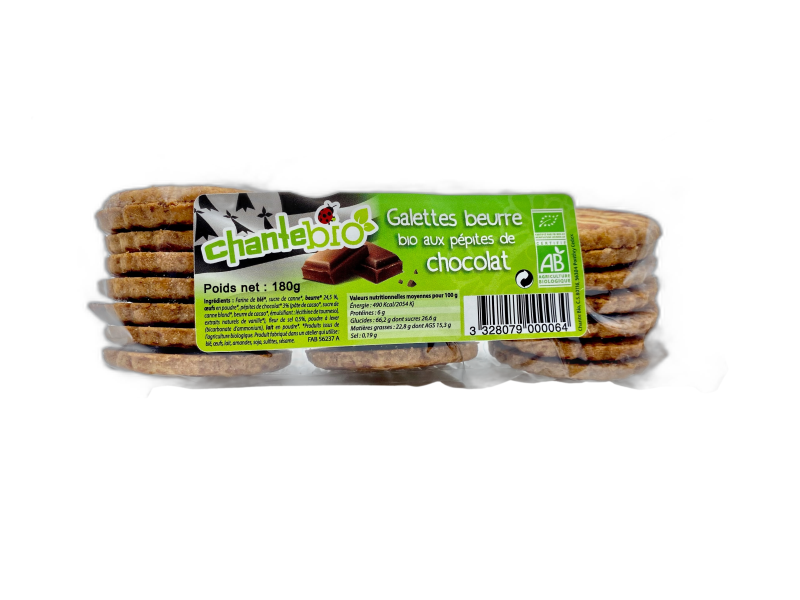 Galettes pur beurre bio aux pépites de chocolat - 180 g