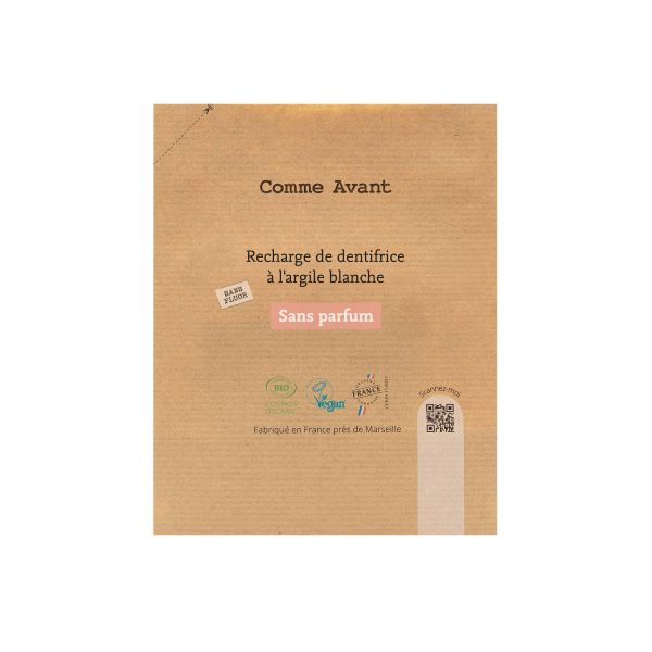 Dentifrice à l'argile blanche sans parfum & sans fluor (recharge) - 180 ml