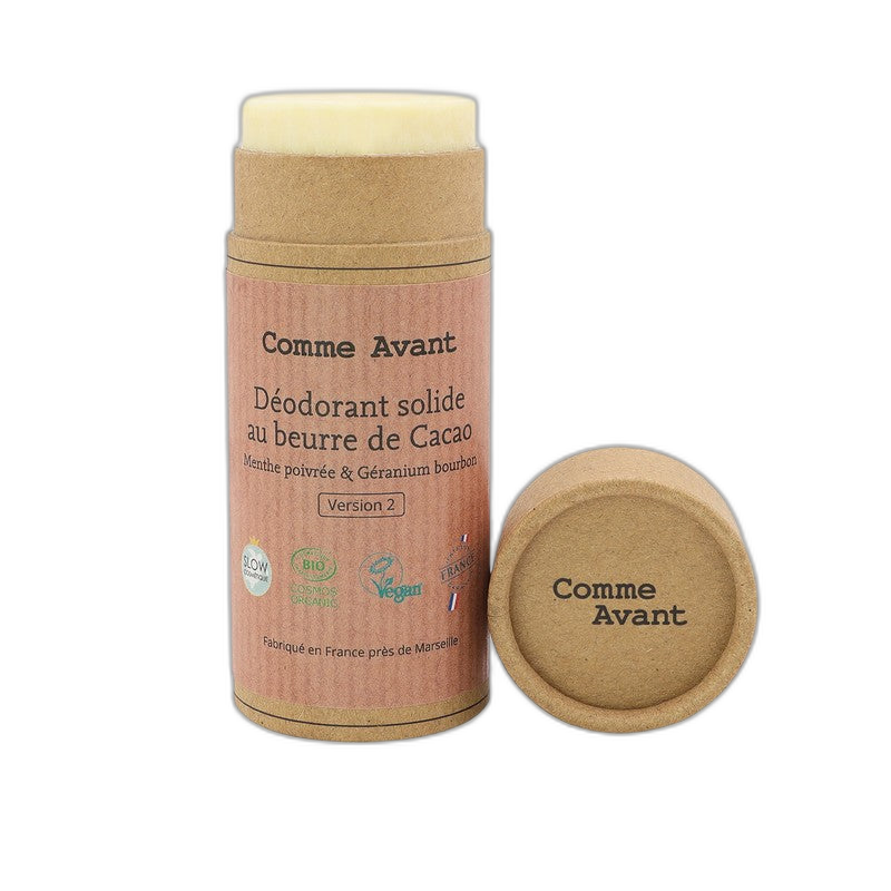 Déodorant solide au beurre de cacao menthe poivrée et géranium - 60 g