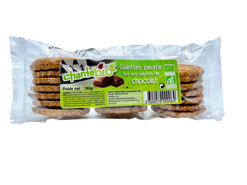 Galettes pur beurre bio aux pépites de chocolat - 180 g x 10
