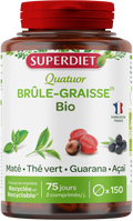 Quatuor brûle graisse bio (maté, guarana, thé vert, acaï) - 150 comprimés
