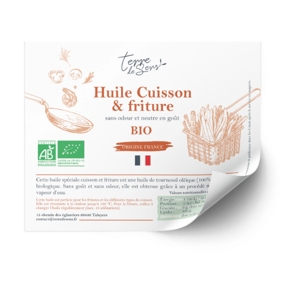 Contre-étiquette de l'huile cuisson & friture tournesol vierge désodorisée france bio - Lot de 50