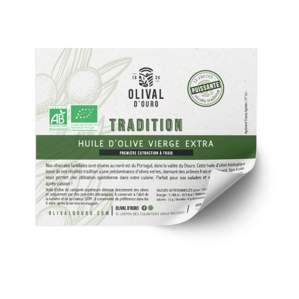 Contre-étiquette de l'huile d'olive vierge extra portugal puissante bio - Lot de 50