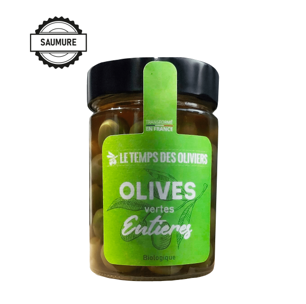 Olives vertes entières bio (en saumure) (origine Italie) - 180 g