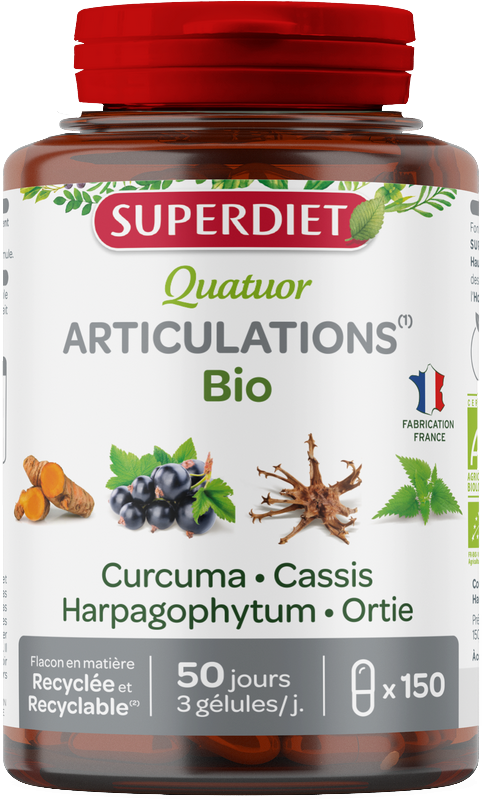 Quatuor articulations bio (curcuma, cassis, harpagophytum, ortie) - 150 gélules