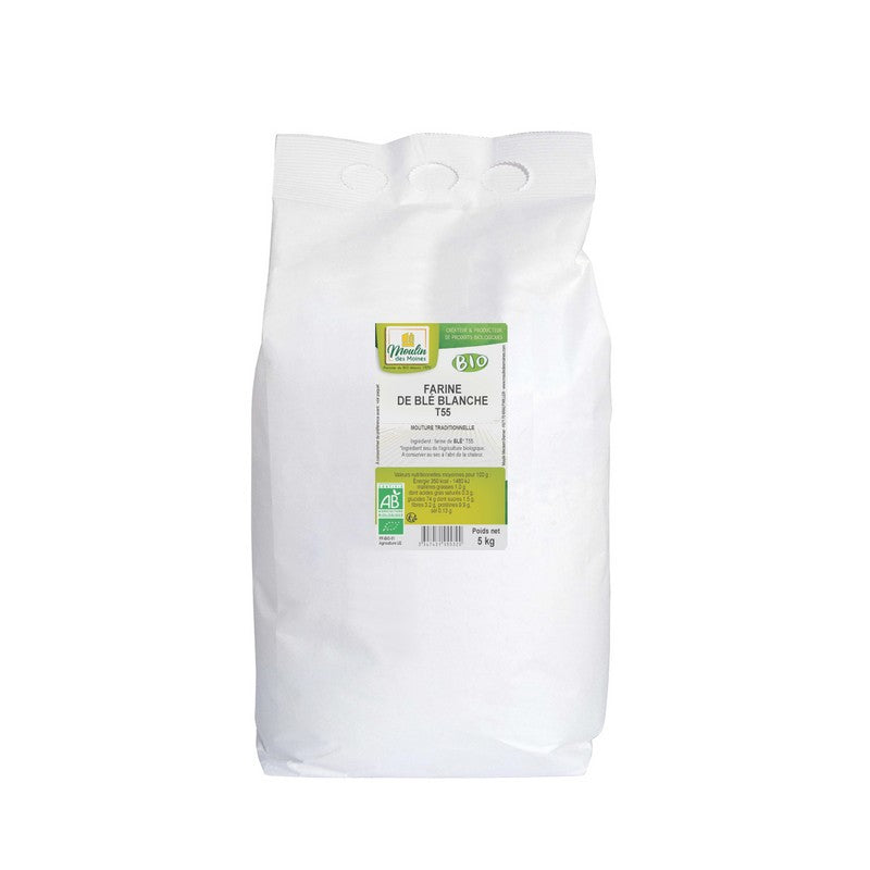 Farine de blé blanche t55 mouture traditionnelle bio Vrac - 5 kg