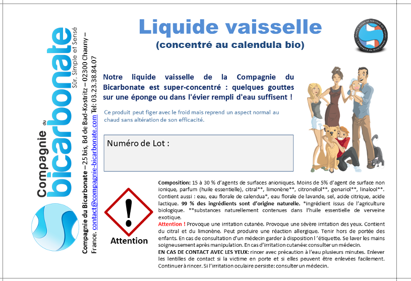 Liquide vaisselle concentré au calendula bio vrac (8 étiquettes) (origine France)