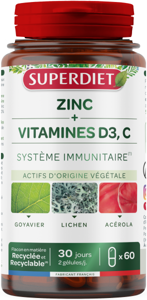 Zinc d3 et vitamine c (défenses immunitaires) - 60 gélules